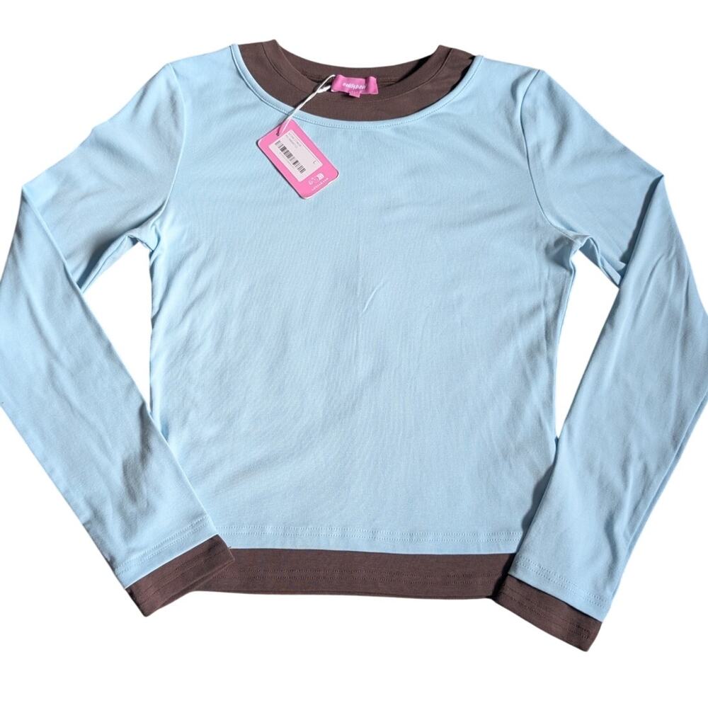 Edikted Blue + Brown Contrast Layered Long Sleeve Womens L